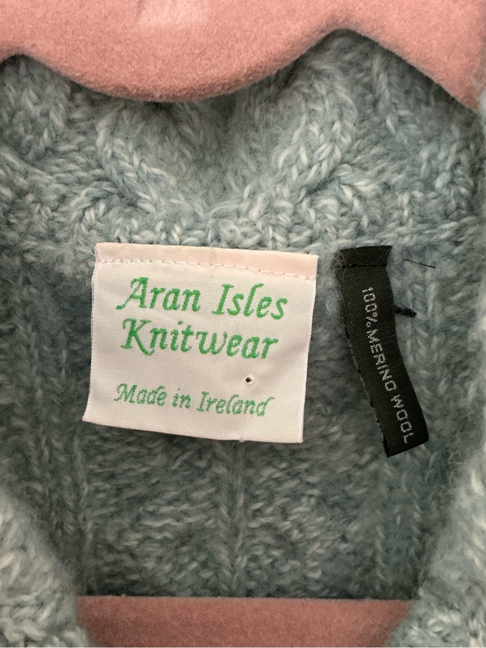 Aran Crafts Sage Green Cable Knit 100% Merino Wool Cardigan XL - Picture 2 of 6
